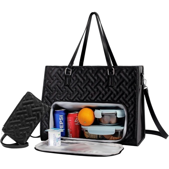 Elegant Black Tote Bag with Insulated Compartment - Picture 1 of 8